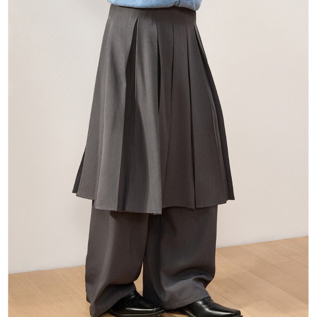 layered pleated wide pants　J00244