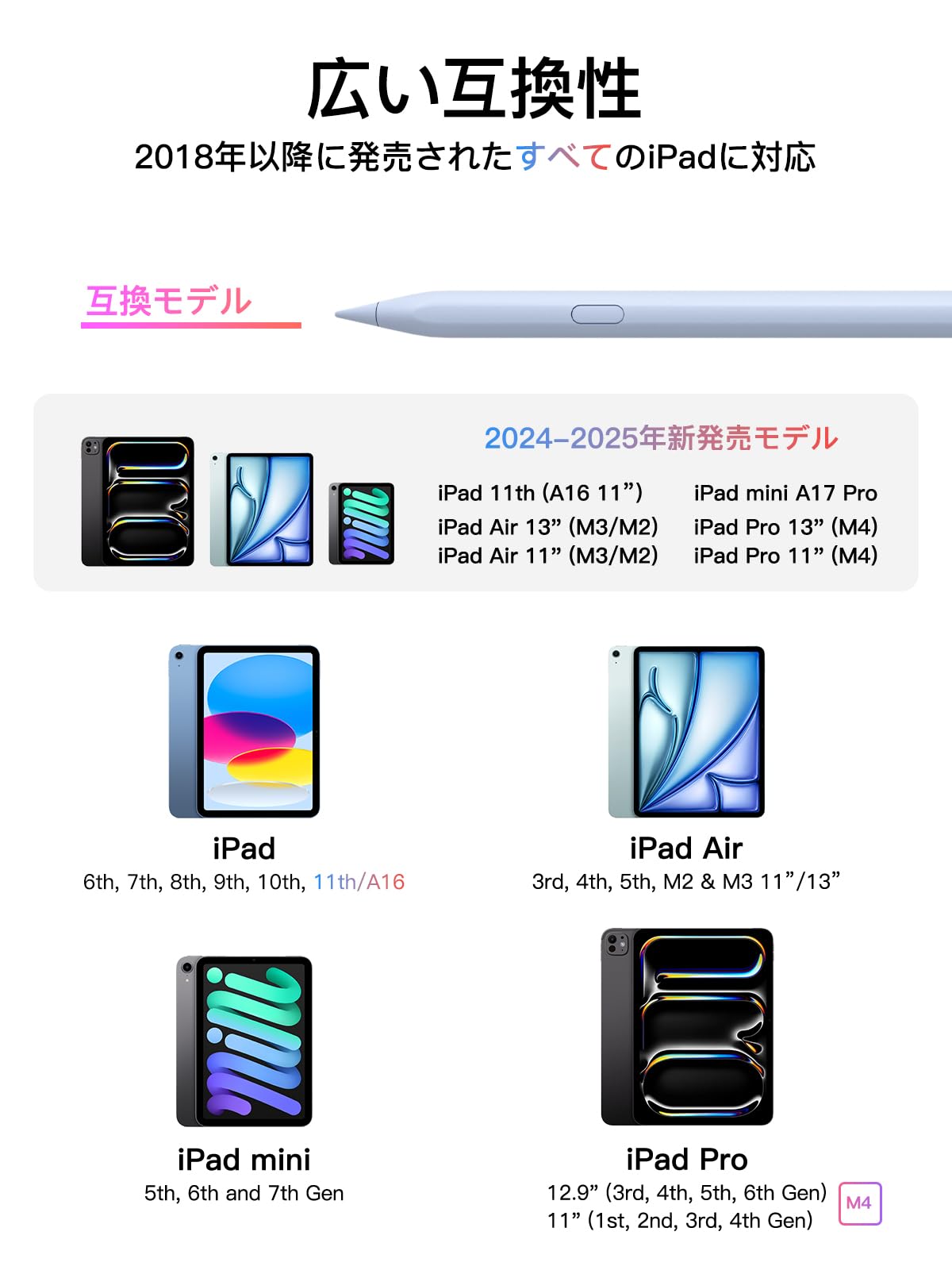 ワンクリック取り消し】アップルペンシル 2018〜2025年iPad対応 iPad