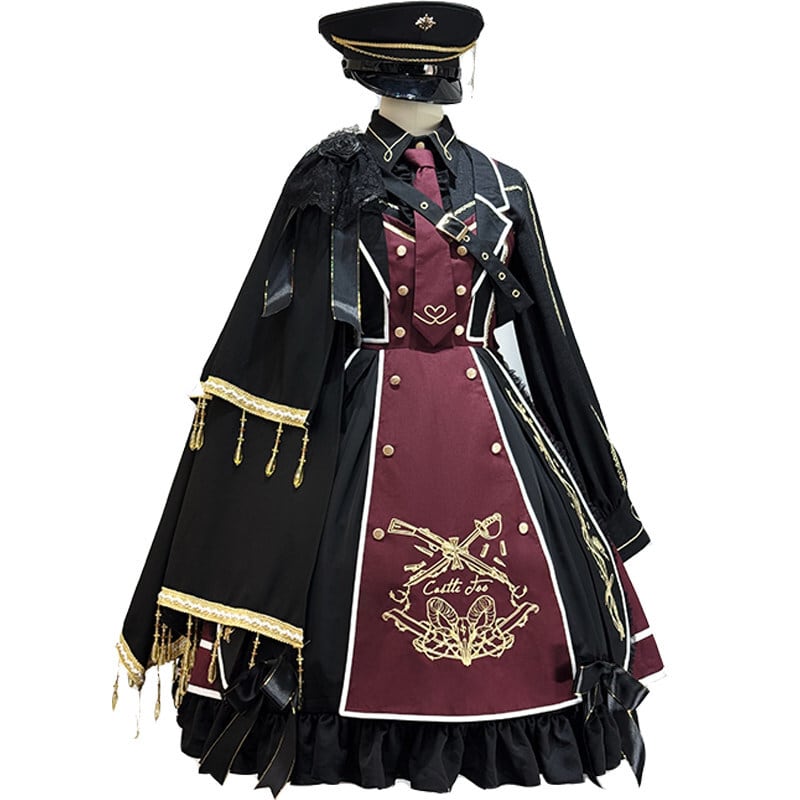 第二城塞の蒼紅近衛隊 金刺繍マント付き軍服王子系ジャンスカ4点セット