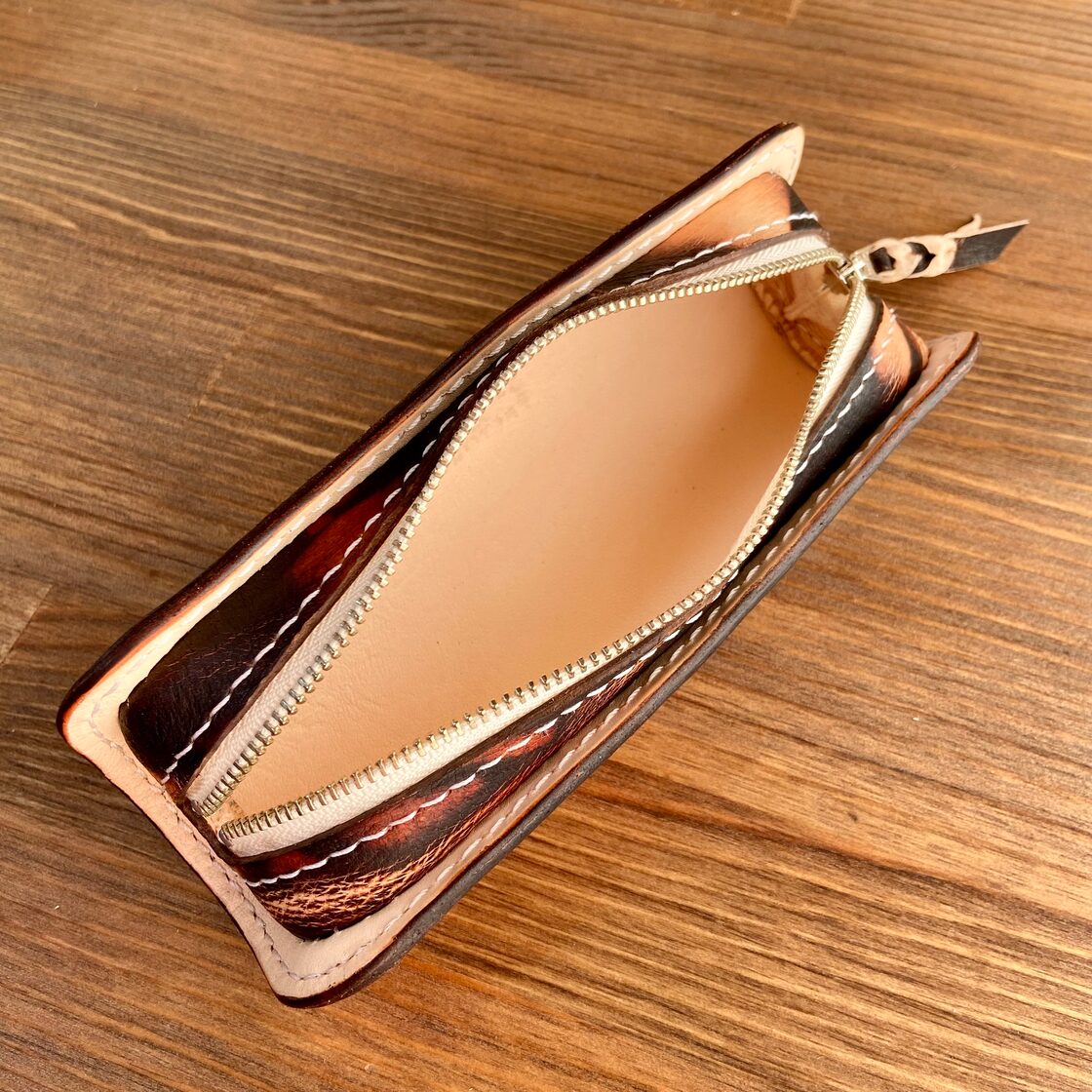 手作り一点物】手染めのコインキャッチャー財布 青×黄茶 ハンドメイド 制作済み