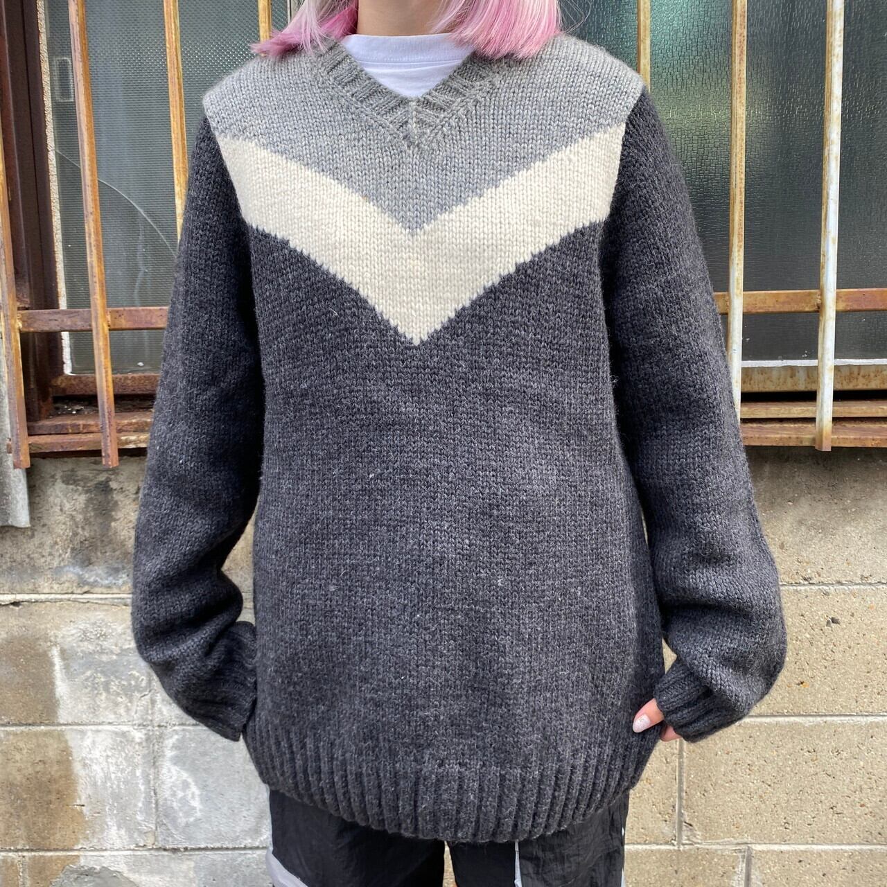 90年代 J.CREW ジェイクルー ウールニットセーター メンズL 古着 90S ビンテージ ヴィンテージ 黒 白 グレー 【ニットセーター】【CS2301-30】【AN20】 | cave 古着屋【公式】古着通販サイト