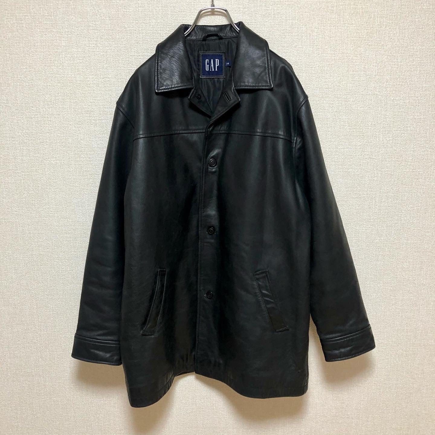 90s old GAP レザー ジャケット コート ビンテージ 黒 カーコート