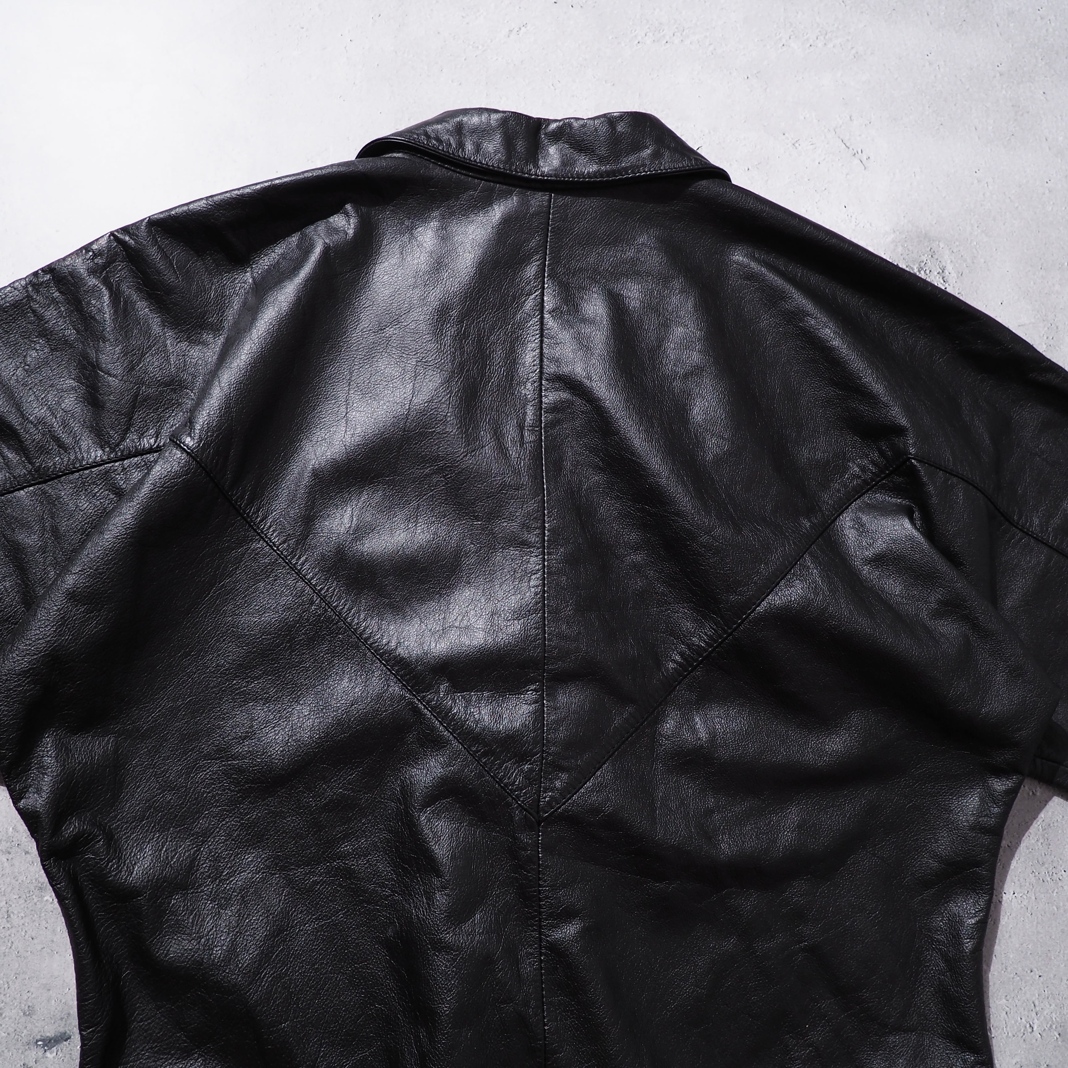 1980 - 90s Black mode Dolman sleeve vintage long leather coat