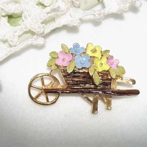 SMI  フラワーカートのブローチ　　ヴィンテージブローチのセール通販　9331B