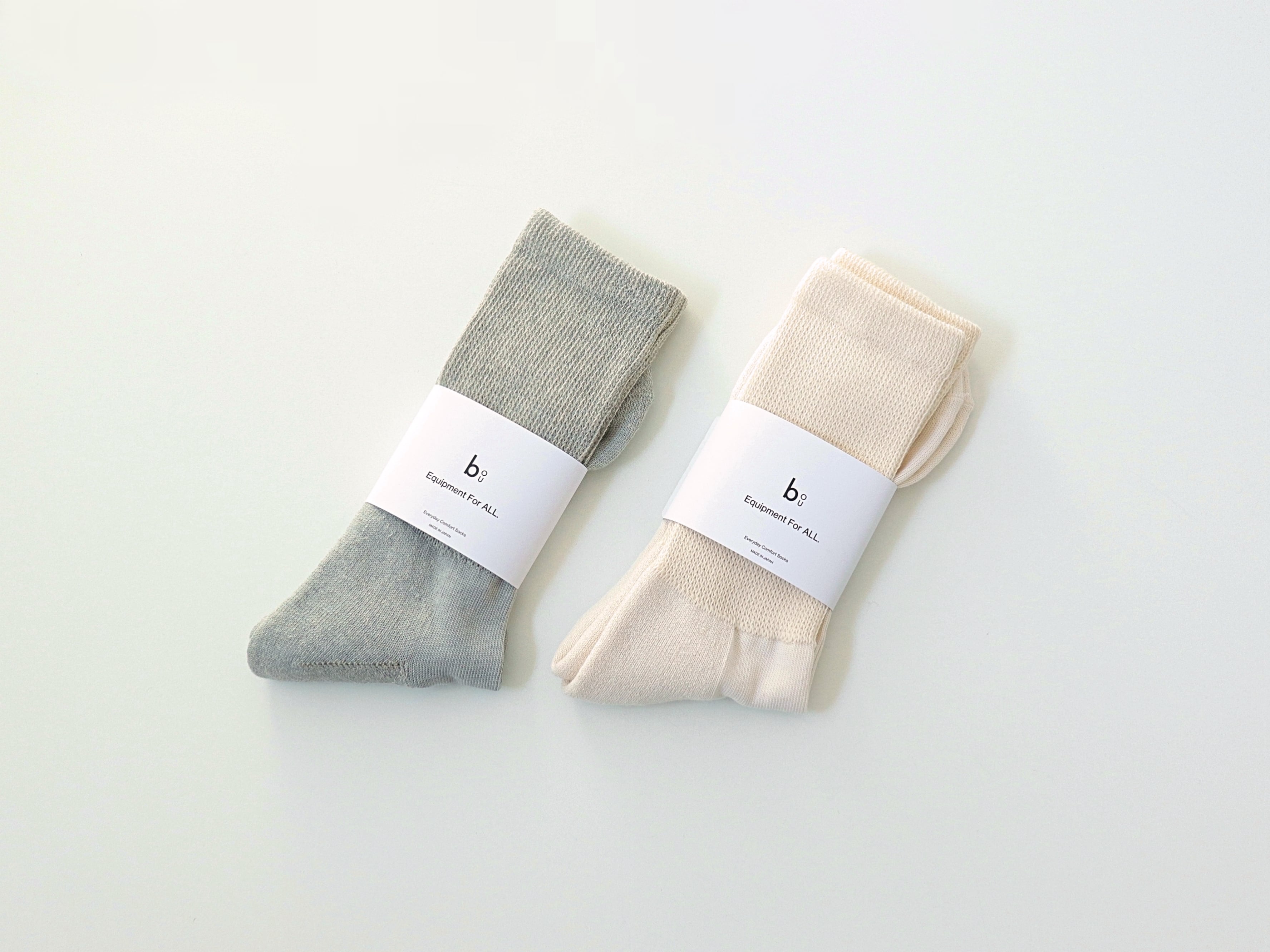 【2足セット】bou / OC PILE CREW 2P PACK - GRAY×ECRU　ボウ(紡) - 日本製オーガニックコットンソックス 2足セット