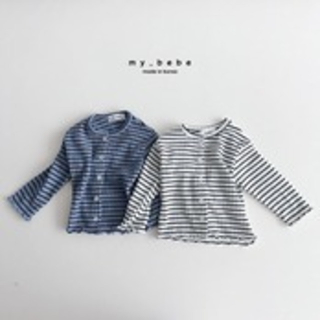 韓国子供服 / Mybebe / ボーダーひらひらカーディガン  *XS~XL*