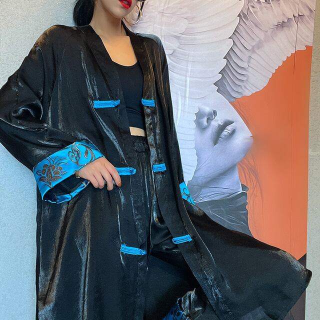 スタイリッシュシンプル 海〜波柄 チャイナワンピース チャイナドレス