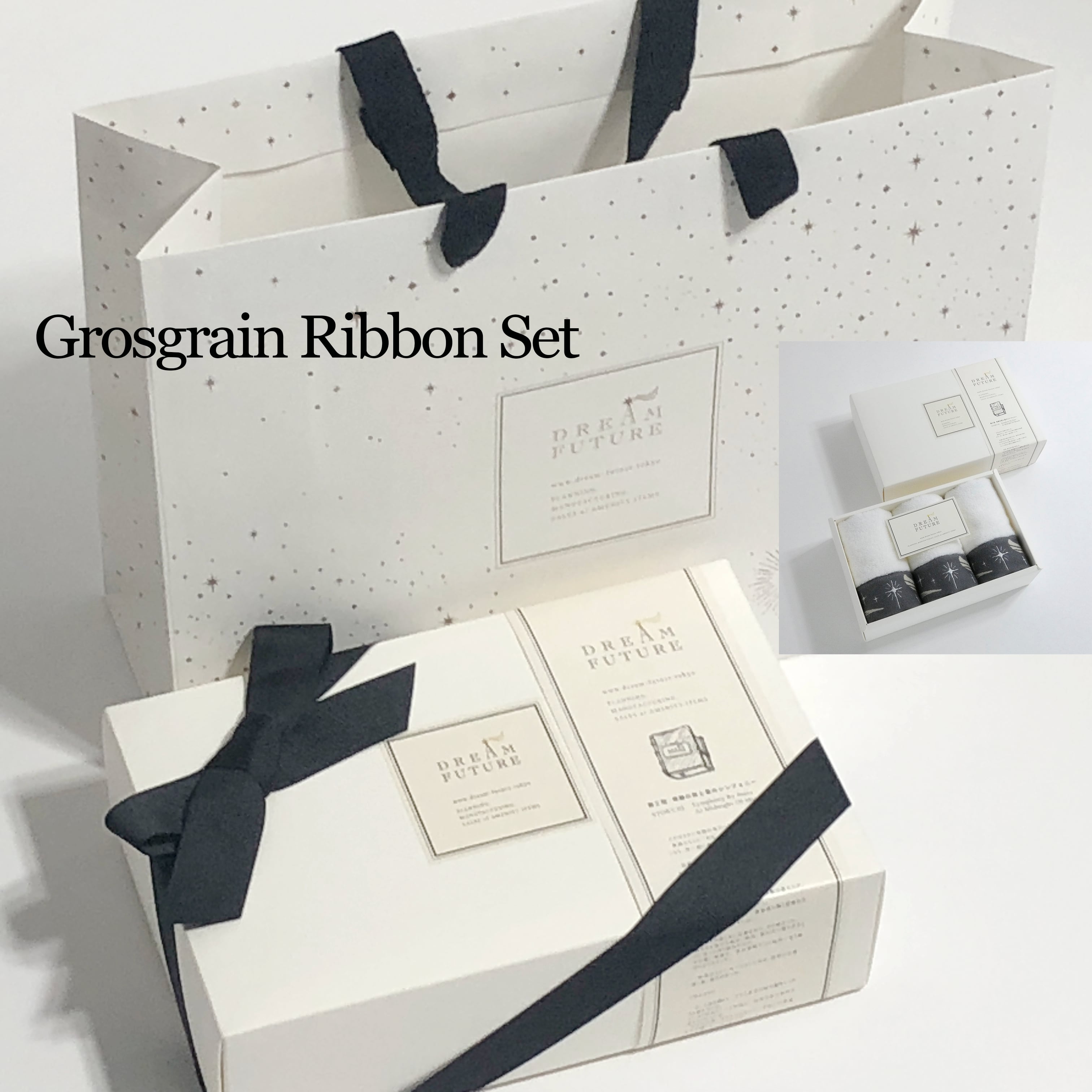 グログランリボン付きスペシャル Wash Towel3枚セットTwinkle GRAY/Twinkle GRAY/Twinkle GRAY