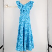 フラダンス 衣装 ALOHA STANDARDS アロハスタンダード ワンピース ドレス ブルー系 日本製 ワントーン フリル かわいい 華やか 鮮やか 明るい 爽やか 水色 ハワイアン アロハ ハワイアンプリント フラ ダンス レッスン 練習 ホワイト系 服