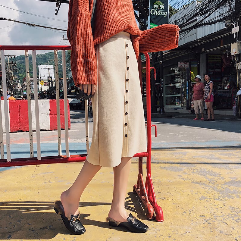 前ボタン ロングスカート