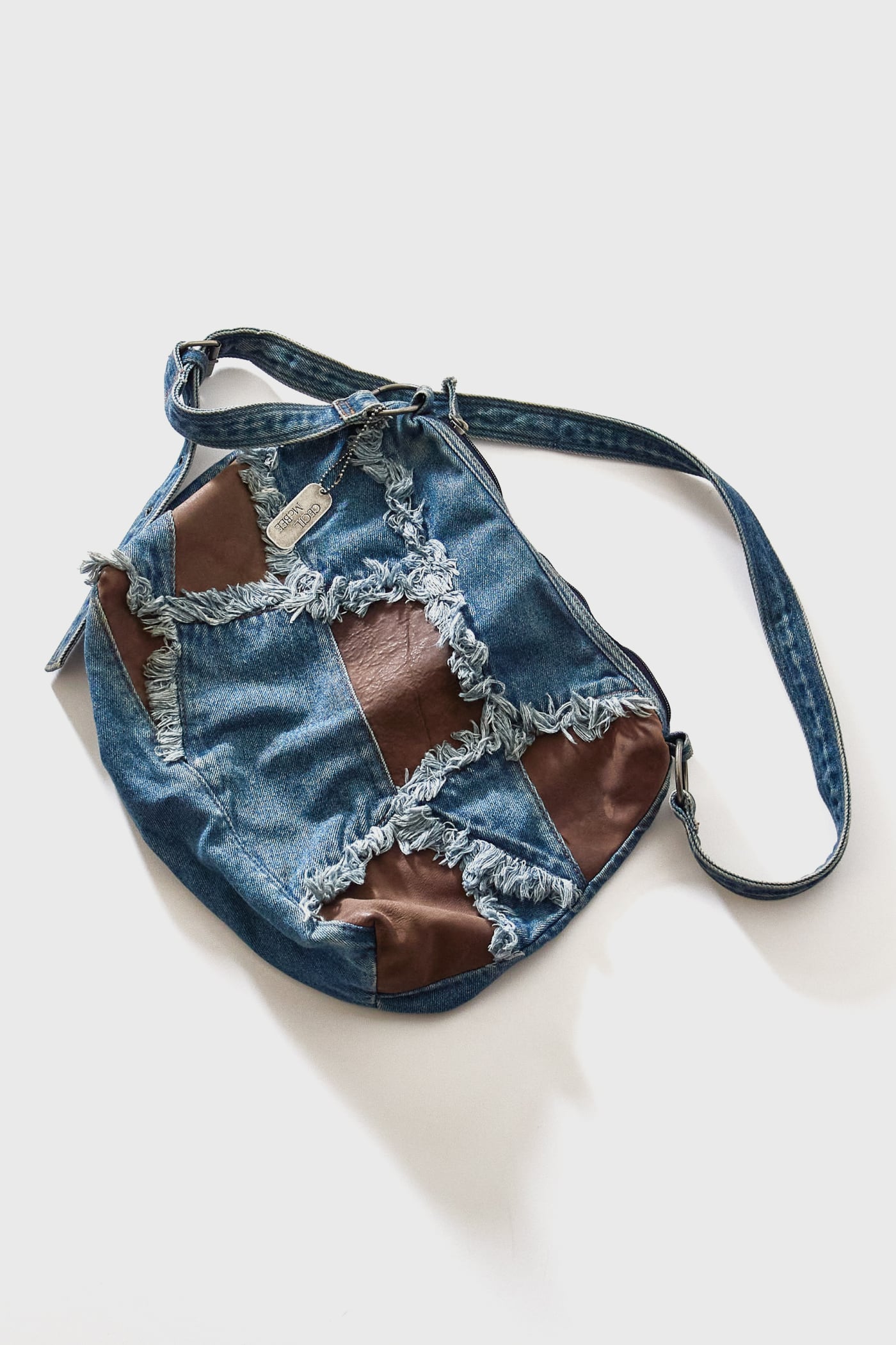 CECIL McBEE DENIM AND LEATHER SHOULDER BAG