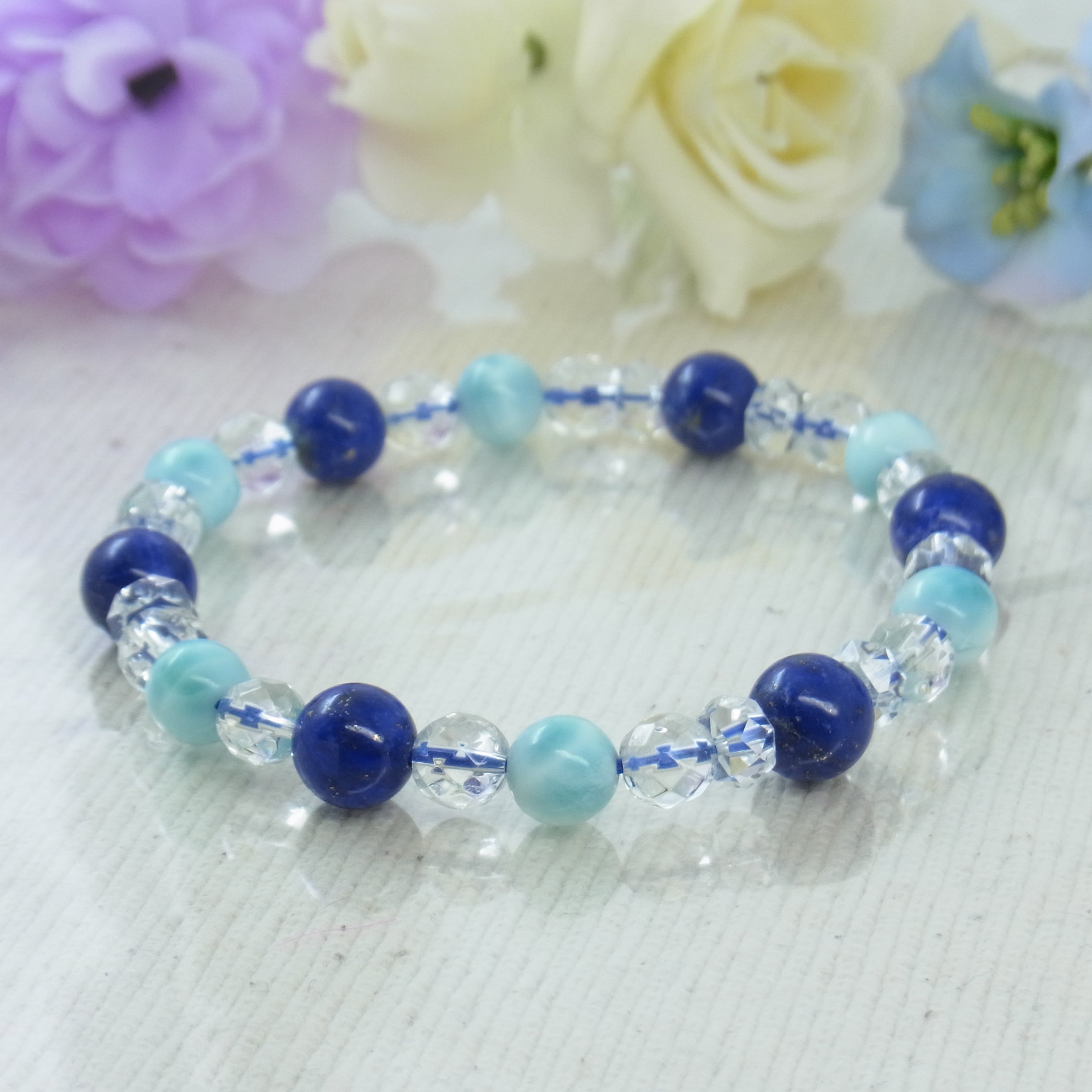 ☆ラリマー/ラピスラズリ☆六芒星☆幸運ブレスレット☆天然水晶