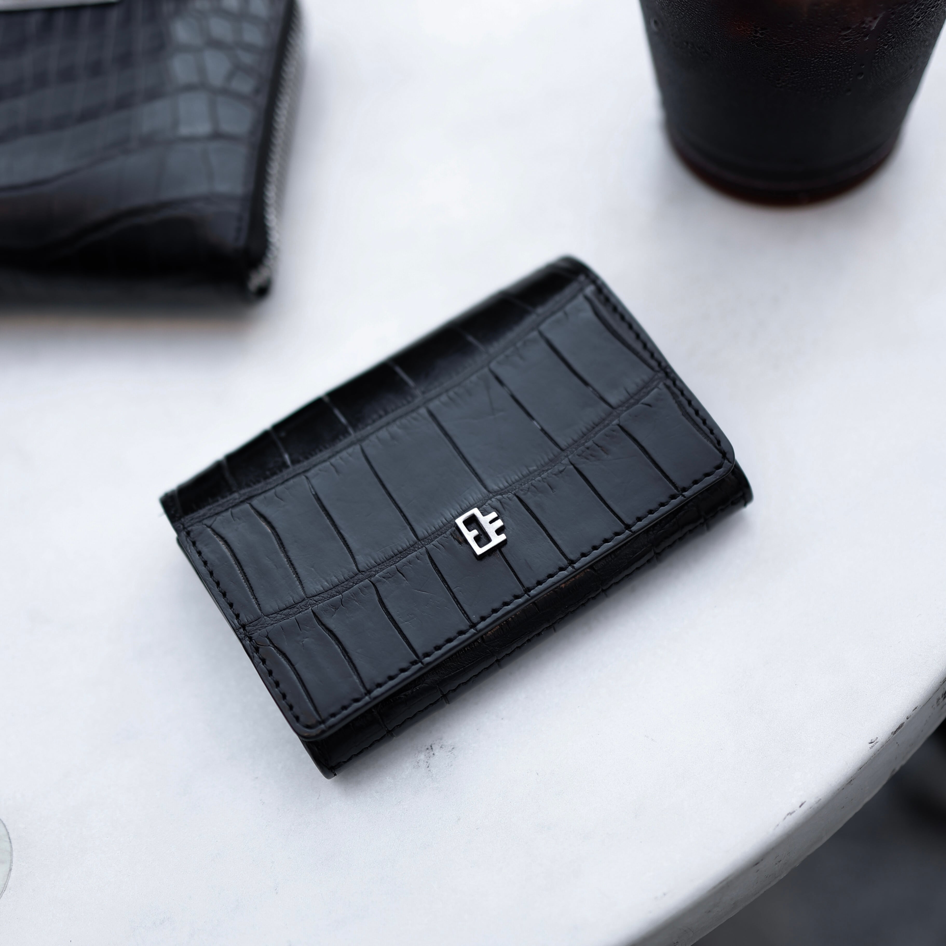 最高級 カミーユフォルネ クロコ ポロサス 名刺入れ カードケース ブラック 黒 最高級ポロサス使用】Crocodile Business Holder【名刺入れ