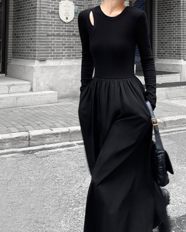 Cut out switching flare dress ◇2type TH2930