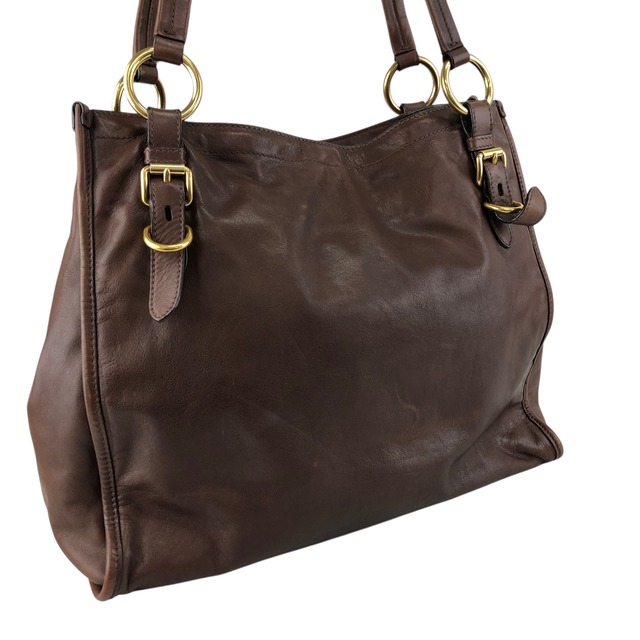 PRADA プラダ トートバッグ ブラウン ロゴ レザー vintage ヴィンテージ オールド sznhvb