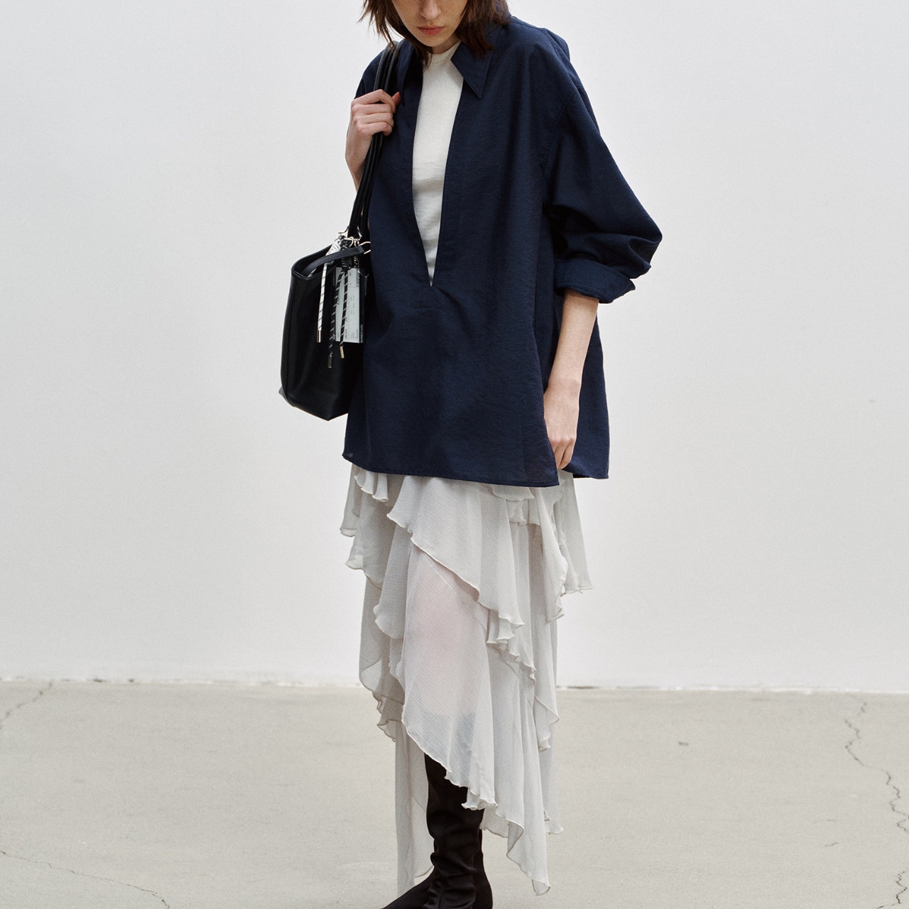 Open Collar Oversized Shirt 【2color】 T0738