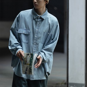 ルーズシルエット デニムシャンブレーシャツ a-0692