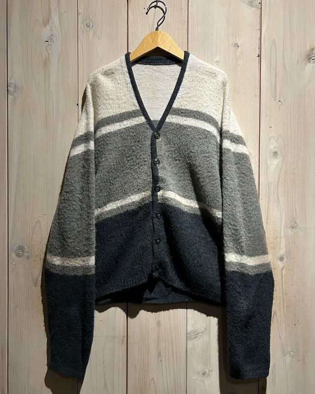 【a.k.a.C.a.k.a vintage】60’s Horizontal Stripe Vintage Mohair Mix Knit Cardigan
