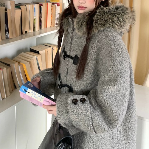 ファーフードウールタッチダッフルコート ・79004