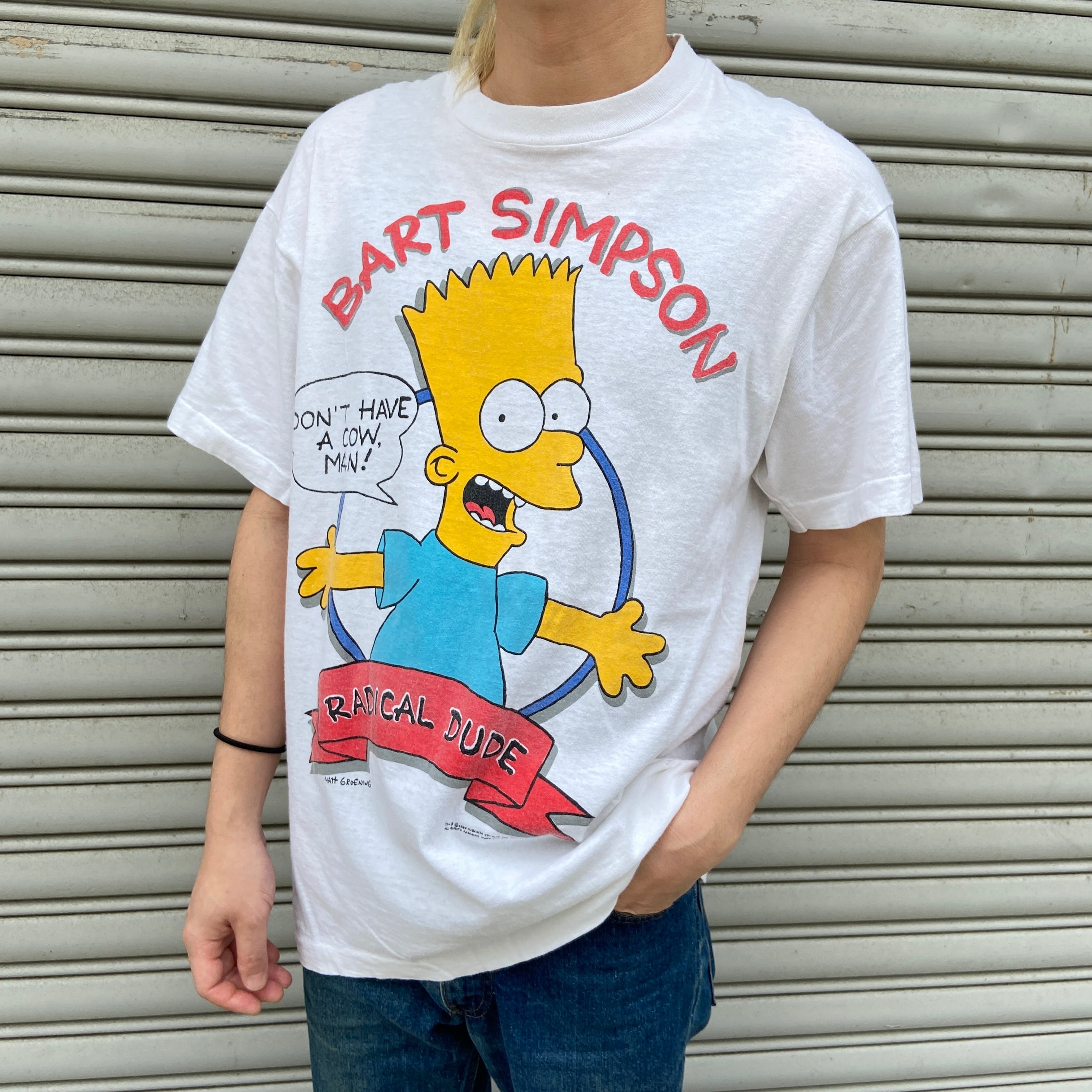 80s USA製 シンプソンズ キャラクターTシャツ キャラT ホワイト L