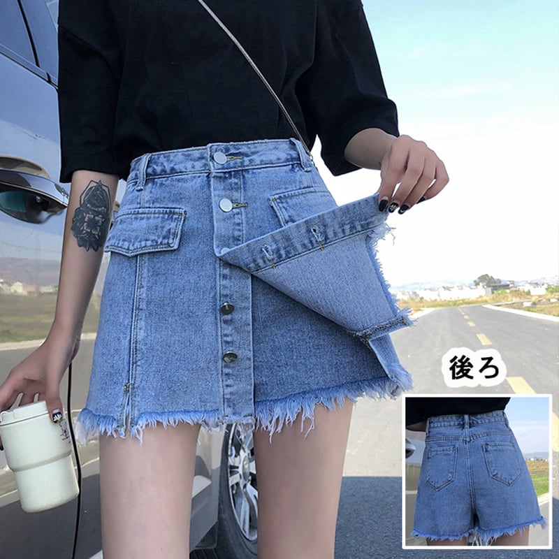 華朵シリーズ 短パン キュロットスカート スカート風ショートパンツ ズボン デニム 2color 合わせやすい 夏 Elegant 華朵シリーズ 短パン キュロットスカート スカート風ショートパンツ ズボン デニム 2color 合わせやすい 夏 Elegant