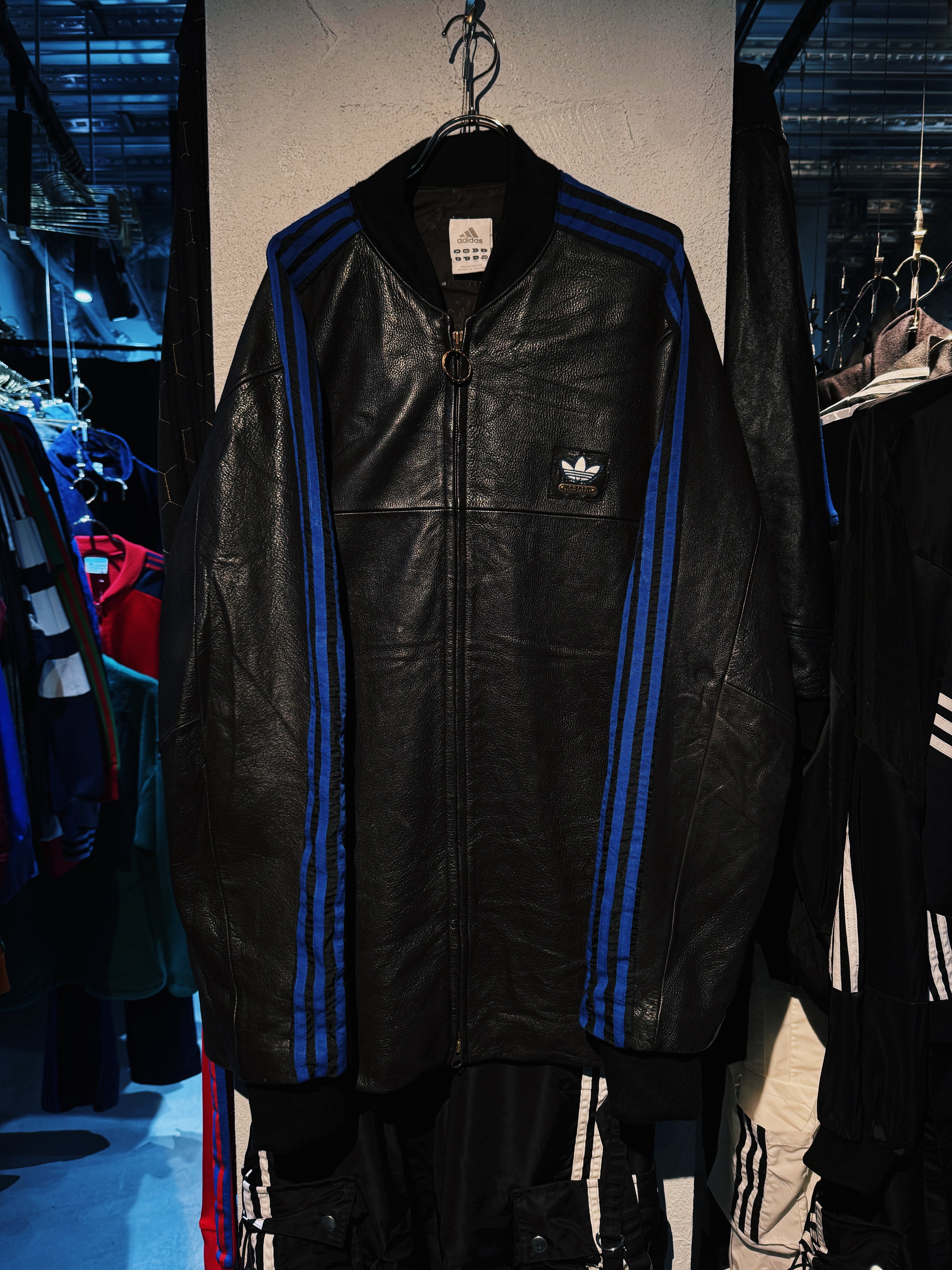 【D4C】special "original re:make" blue color three stripes design vintage leather jacket three stripe edition
