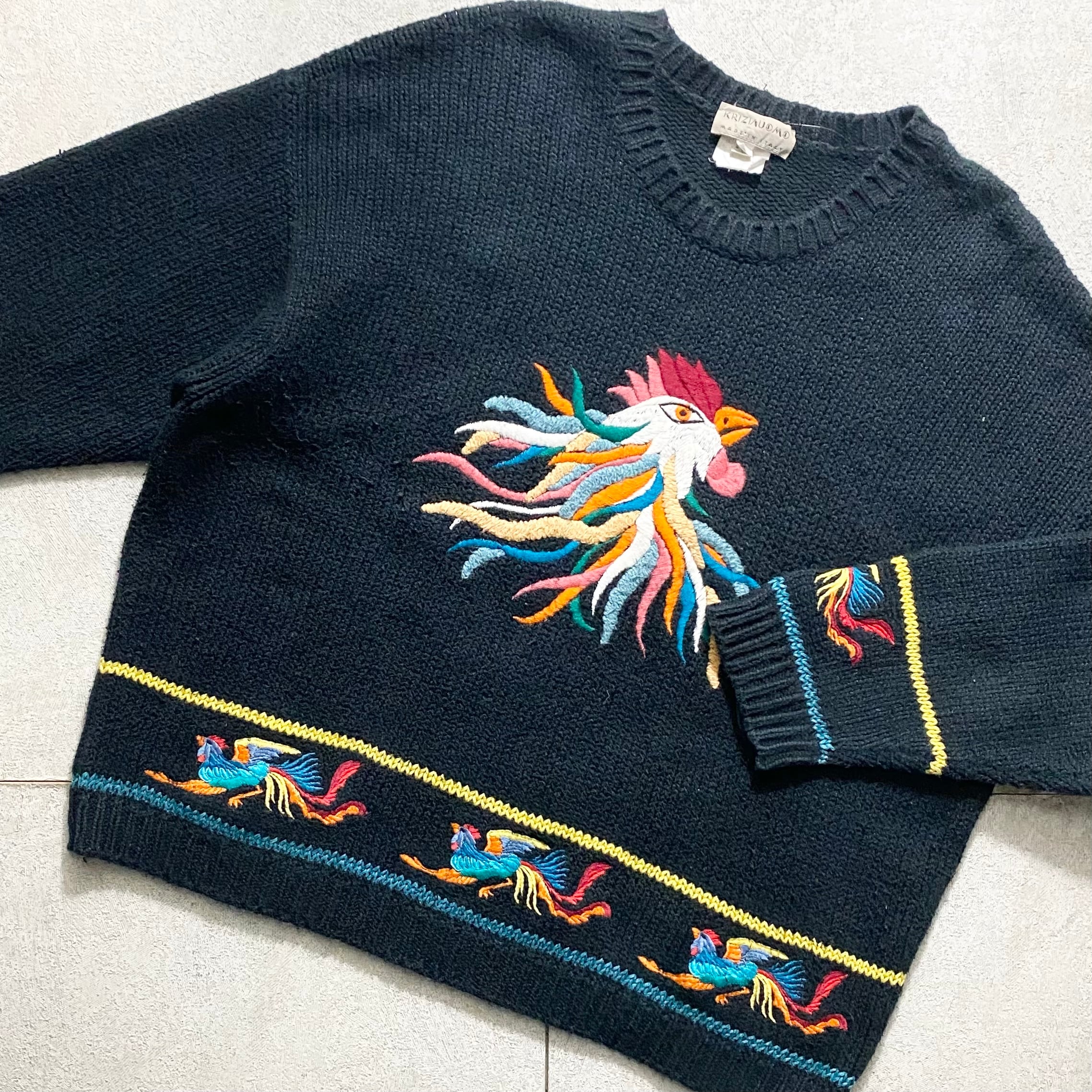 vintage KRIZIA UOMO embroidery cotton knit sweater | NOIR ONLINE