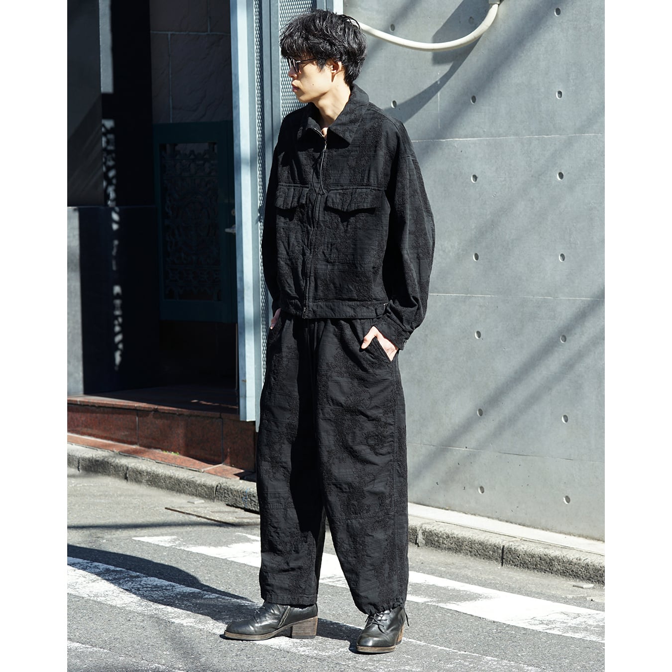 ご依頼承諾品 THE VIRIDI-ANNE / ブラック3ピース セットアップ The Viridi-anne] (ザヴィリディアン) VI-3963-06 EMBROIDERED STRIPE
