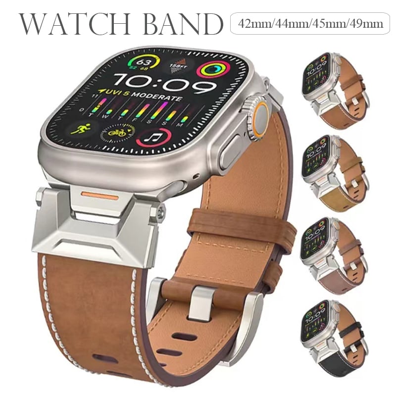 バンド PUレザー ベルト レザー 時計 マジックテープ ナイロン42mm