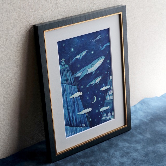 《 HASHIMOTO HIROMI 》額絵「青の谷 クジラの群れを見た」