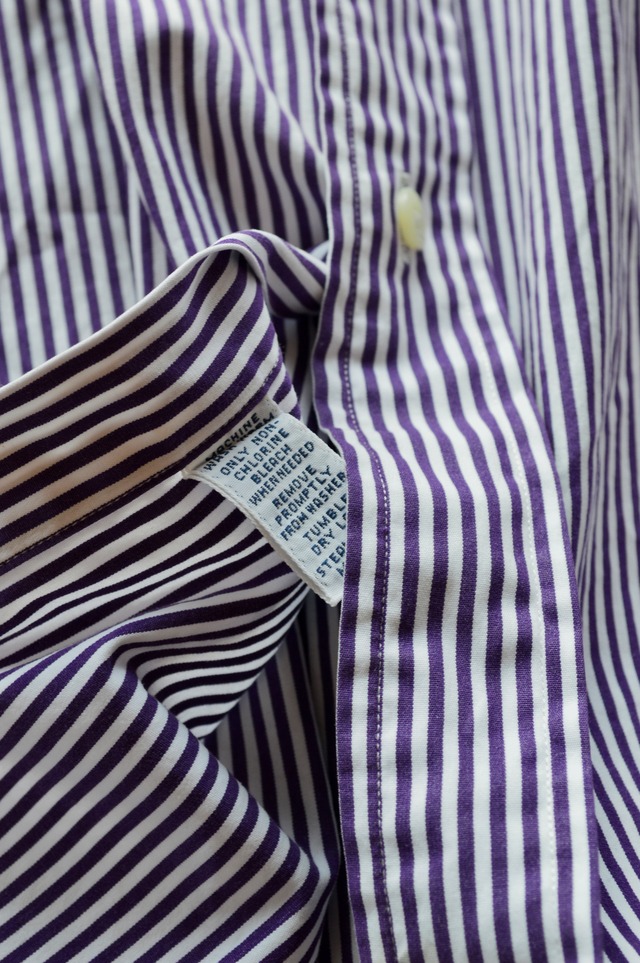 Polo Ralph Lauren 90's Cotton Broad Stripe Shirt Purple×White Green Pony Classic Fit ポロラルフローレン 90s後期 シャツ ストライプ