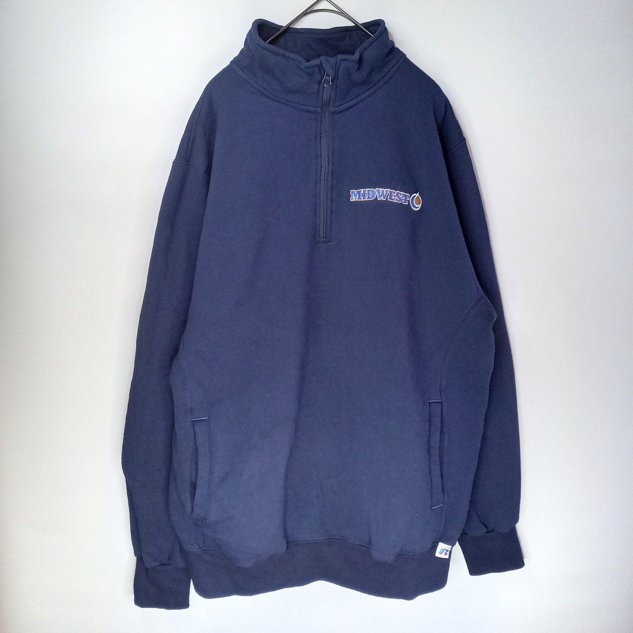 ラッセル　ハーフジップ　スウェット　プルオーバー　裏起毛　ネイビー　L