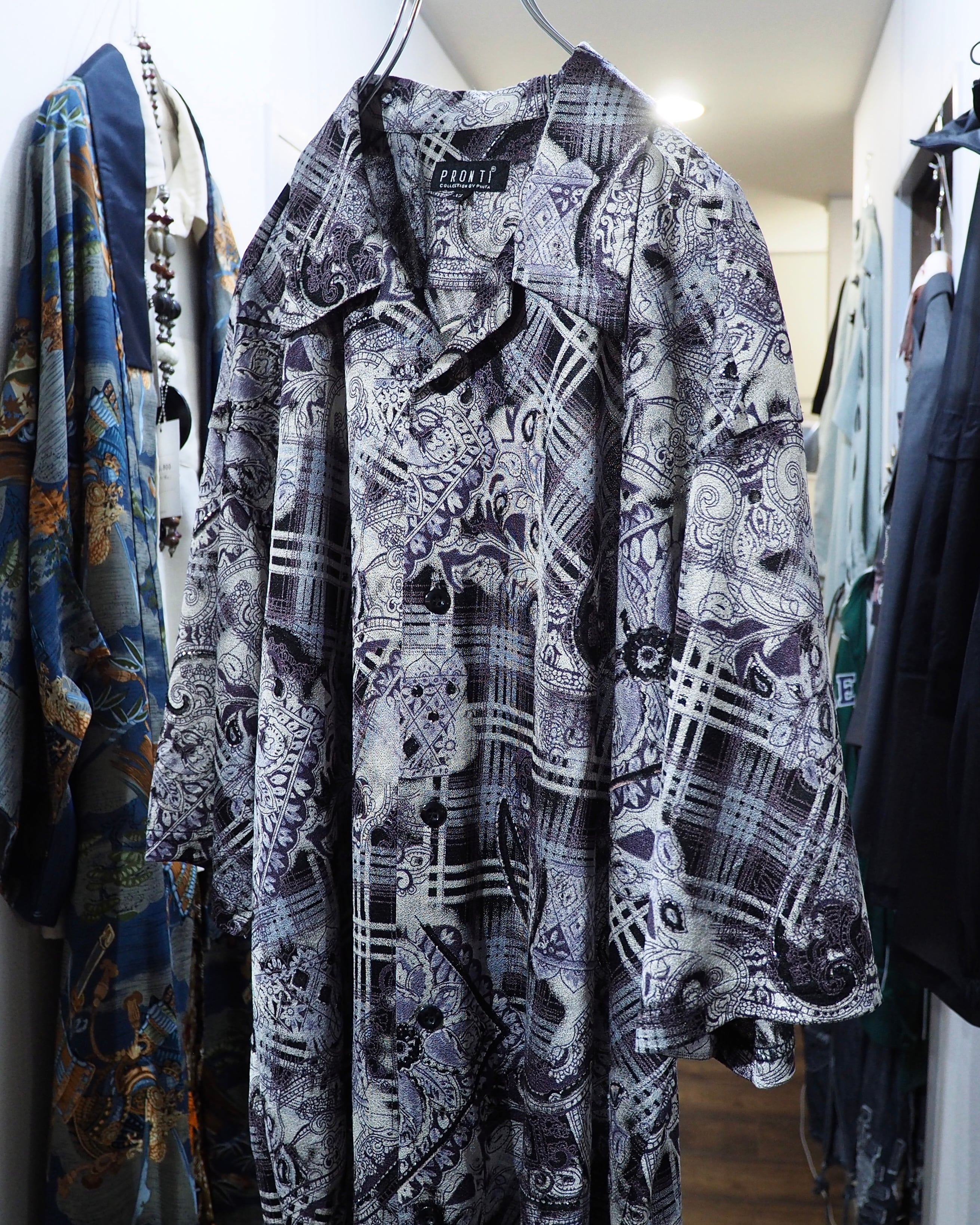 " PRONTI - Special " Luxury Mode pattern Drape loose SS open collar Shirt