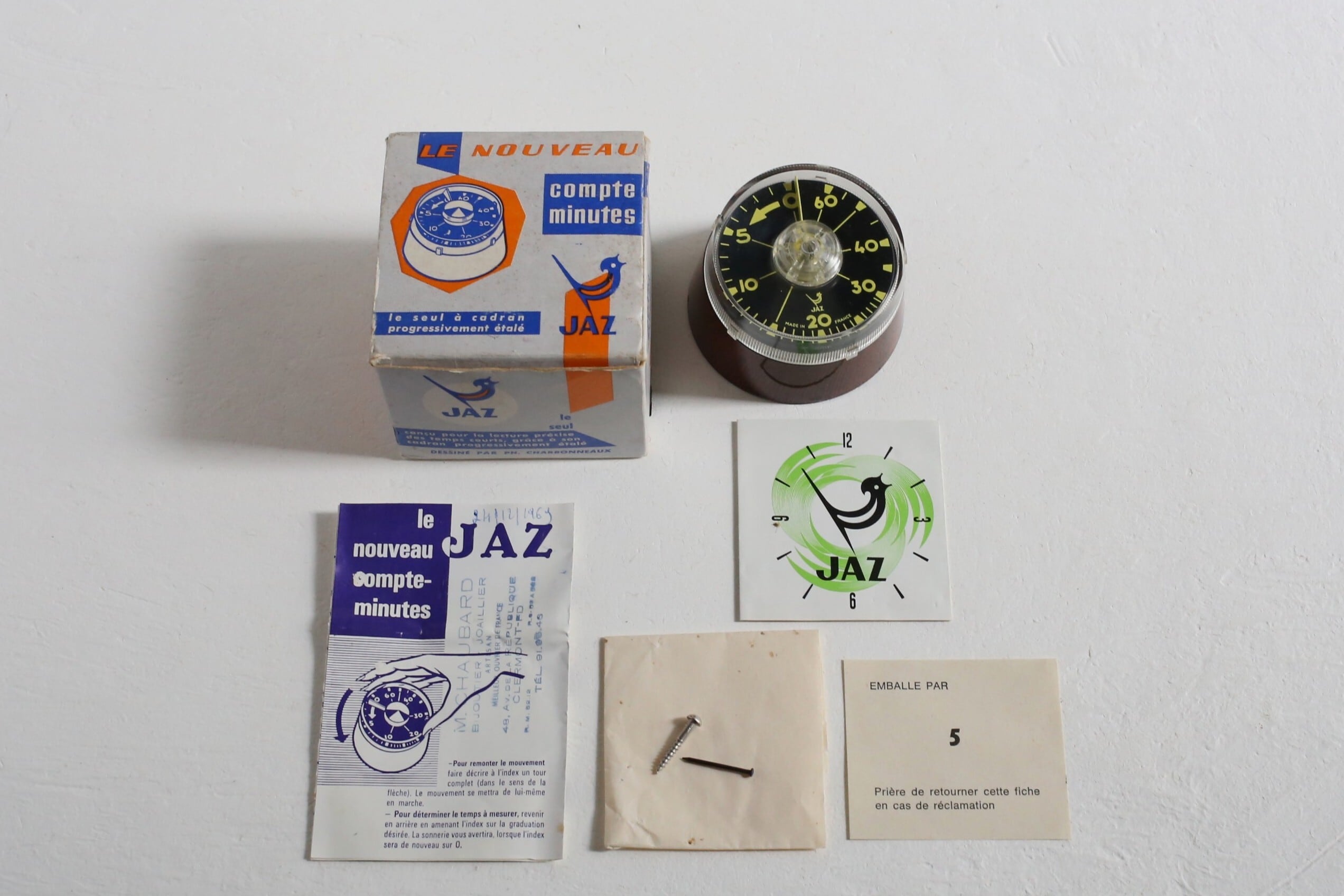 フランス アンティーク ヴィンテージ JAZ キッチンタイマー 黒×黄×ブラウン 箱+付属品あり N-05809