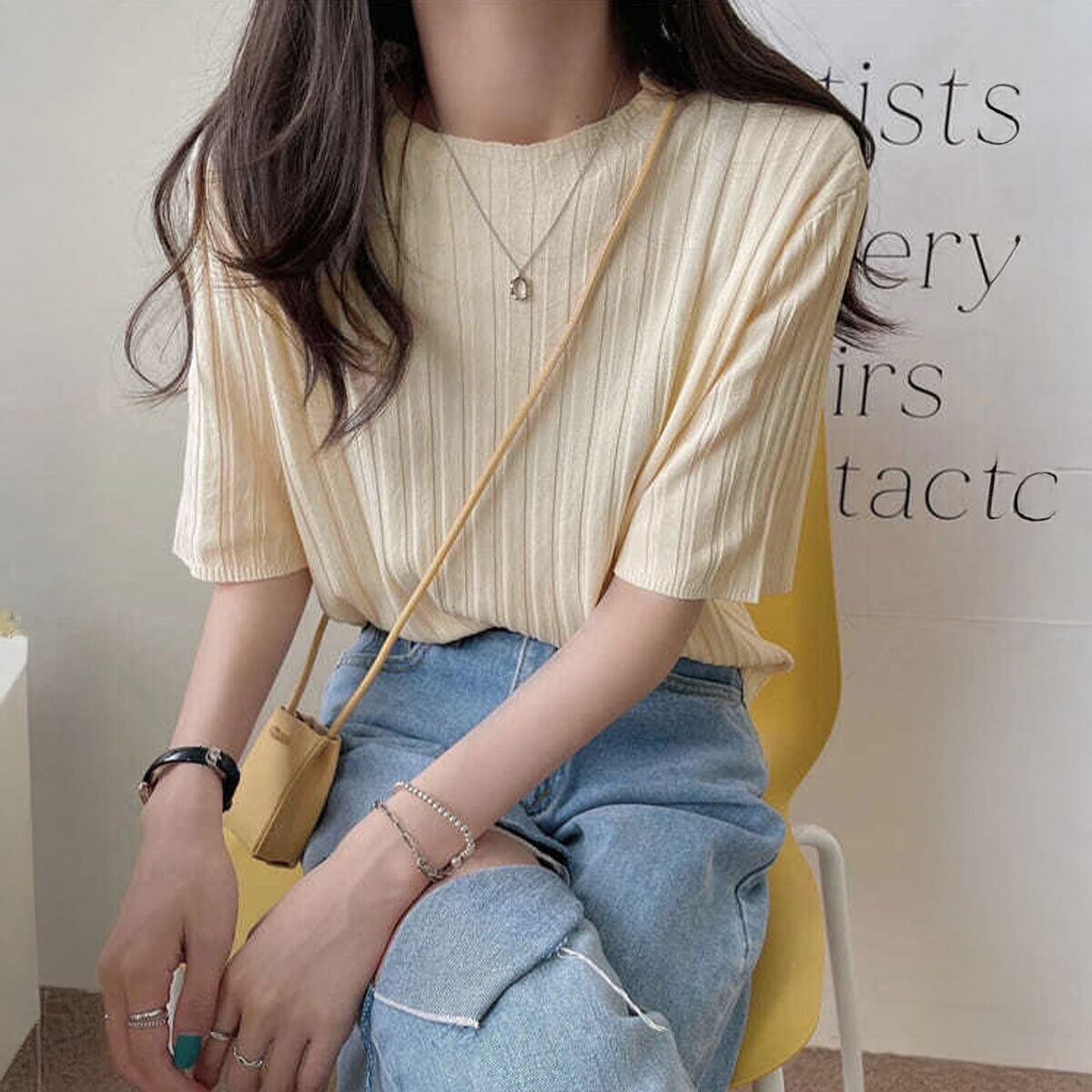 ニット 半袖 トップス レディース 春夏 韓国 きれいめ シンプル 大人 カジュアル リブニット 着回し サマーニット 薄手 オフィスカジュアル 通勤 ビジネス 大人可愛い 大人女子