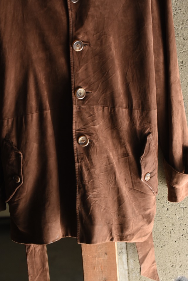 OK／80-90's "Ralph Lauren" nubuck leather harf coat