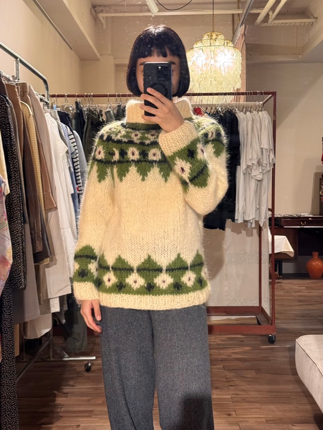 HoltRenfrew Made in Italy Nordic Pattern Mohair Blend High Neck Sweater