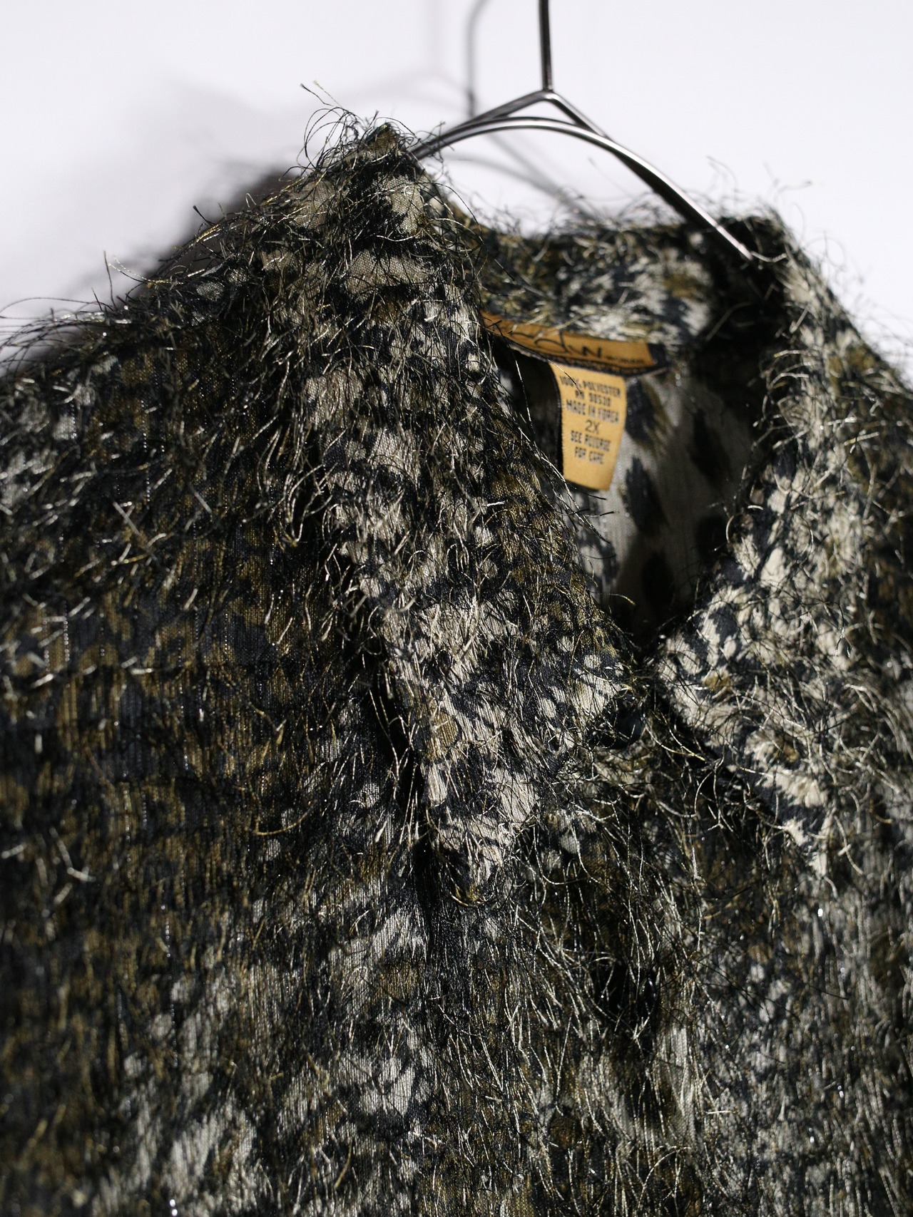 "モケモケ"  over silhouette leopard pattern shaggy sheer shirt - 8