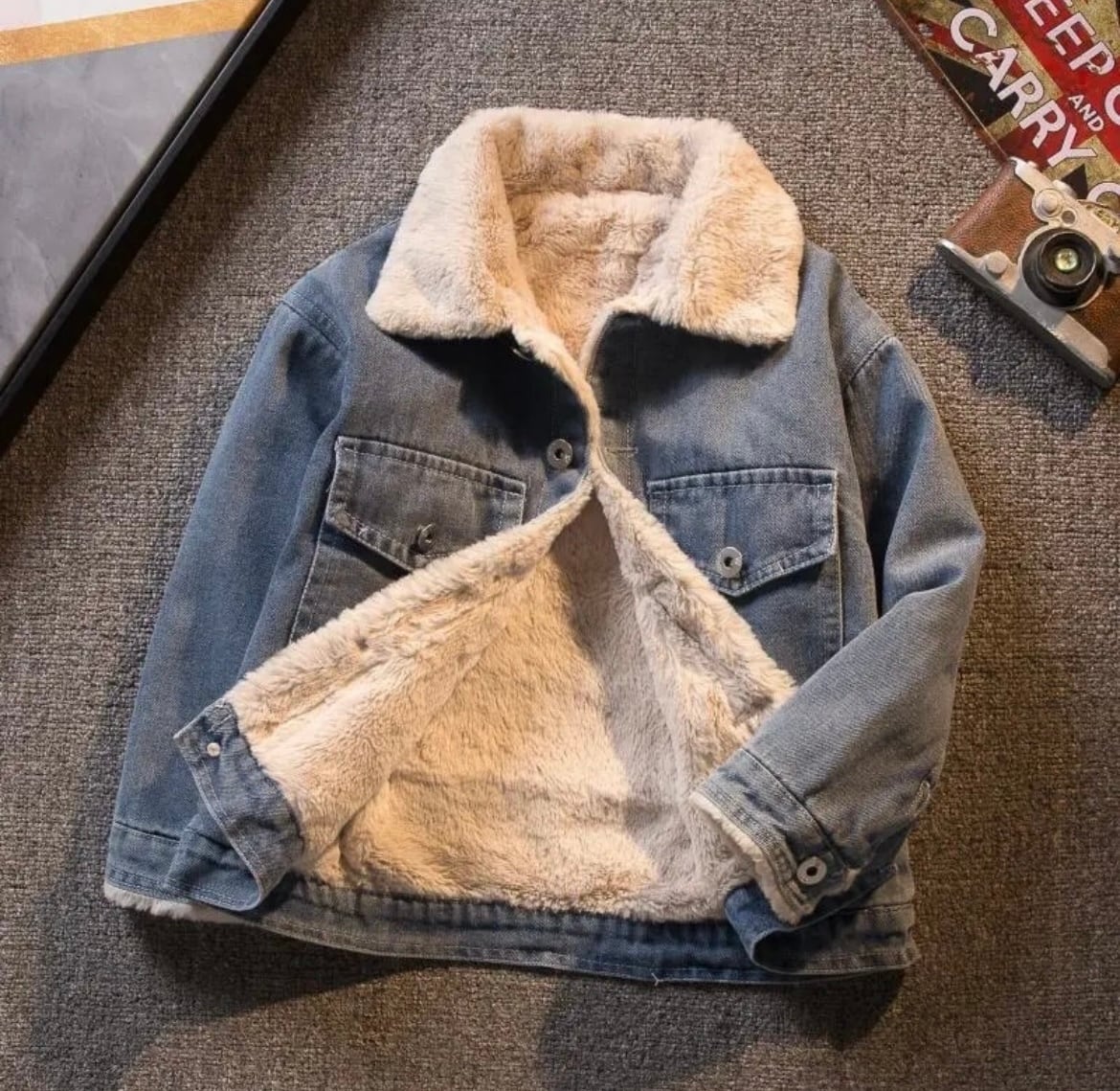 2color / キッズバックデザインインナーファーデニムジャケット