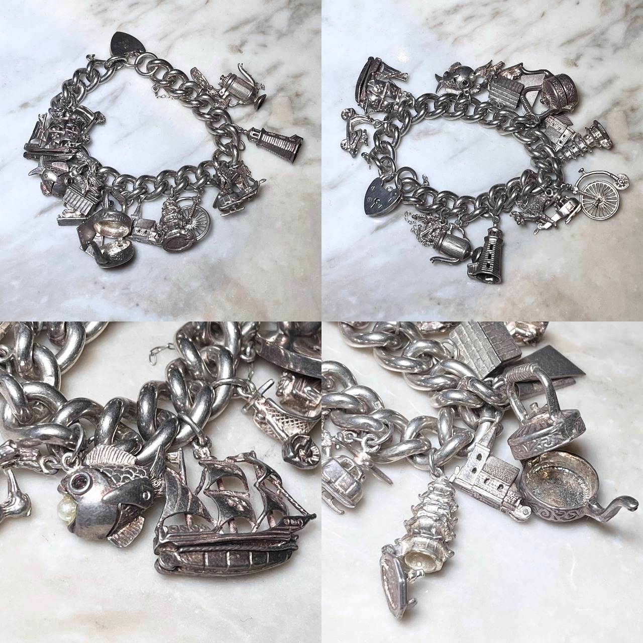 vintage heavy gauge silver charm bracelet