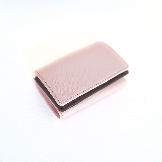 Mini wallet　ペールピンク×ダークブラウン