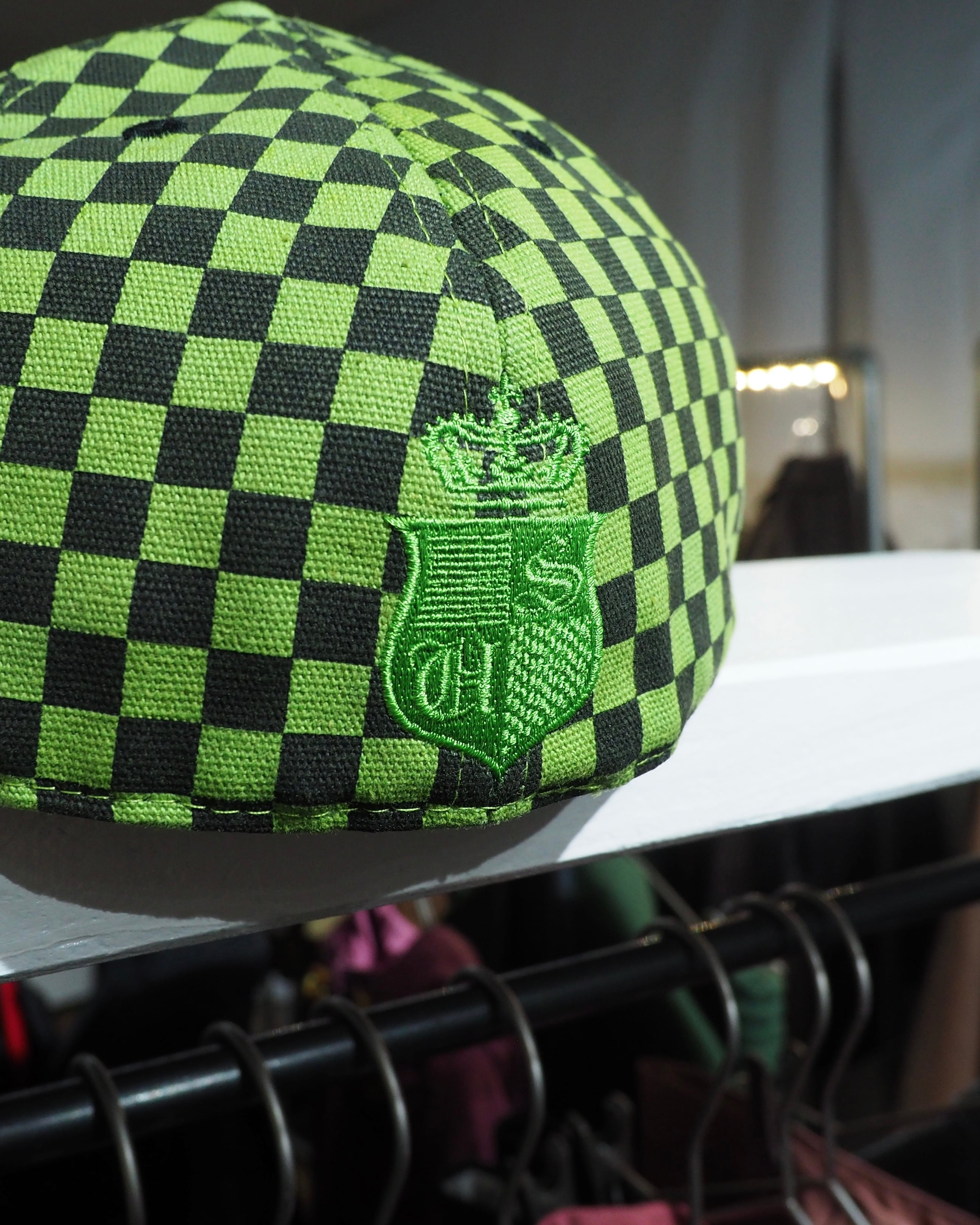 Vivid Light Green Checker board pattern Design Cap