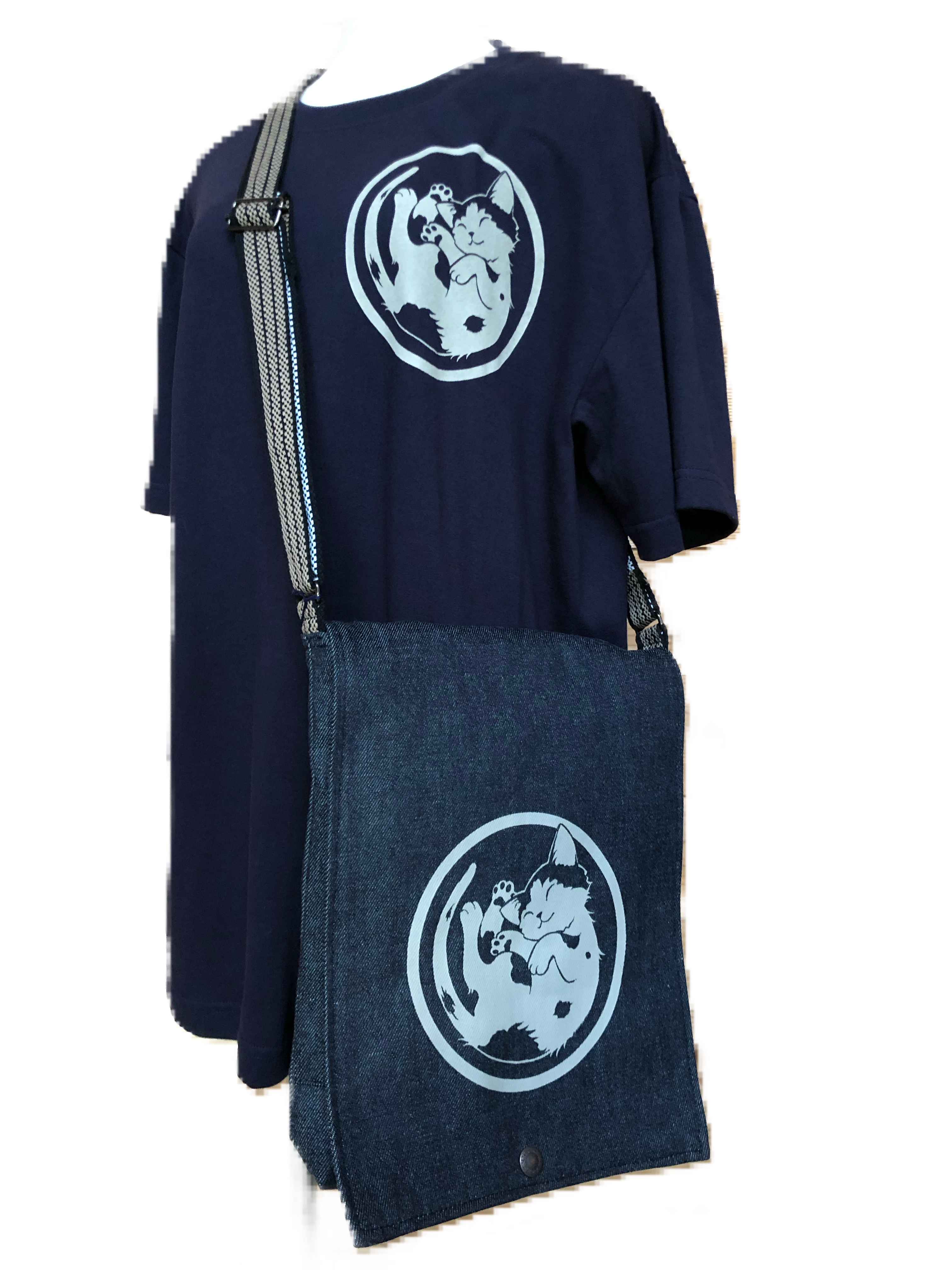 岡山デニム「にゃおとら」ショルダーバッグ（A）Japanese denim