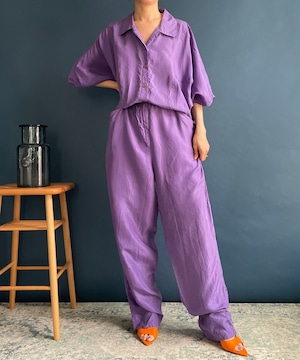 【送料無料】90's Purple silk jumpsuit パープル　シルク　ジャンプスーツ