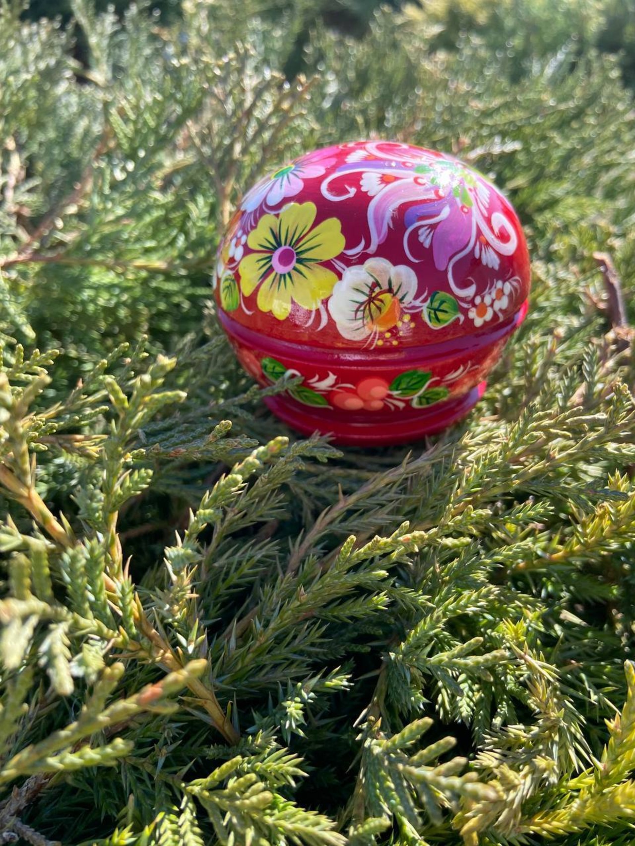 ペトリキフカ塗り　木製ジュエリーボックス・バルーン（ホメンコ作）　小物入れ - 2