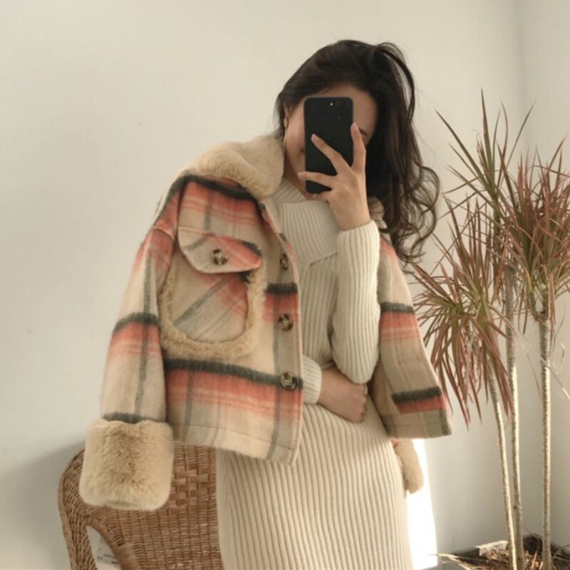 オータムウィンタールーズ格子柄ショートコート 秋物 冬物 YY-ファッション67016737629