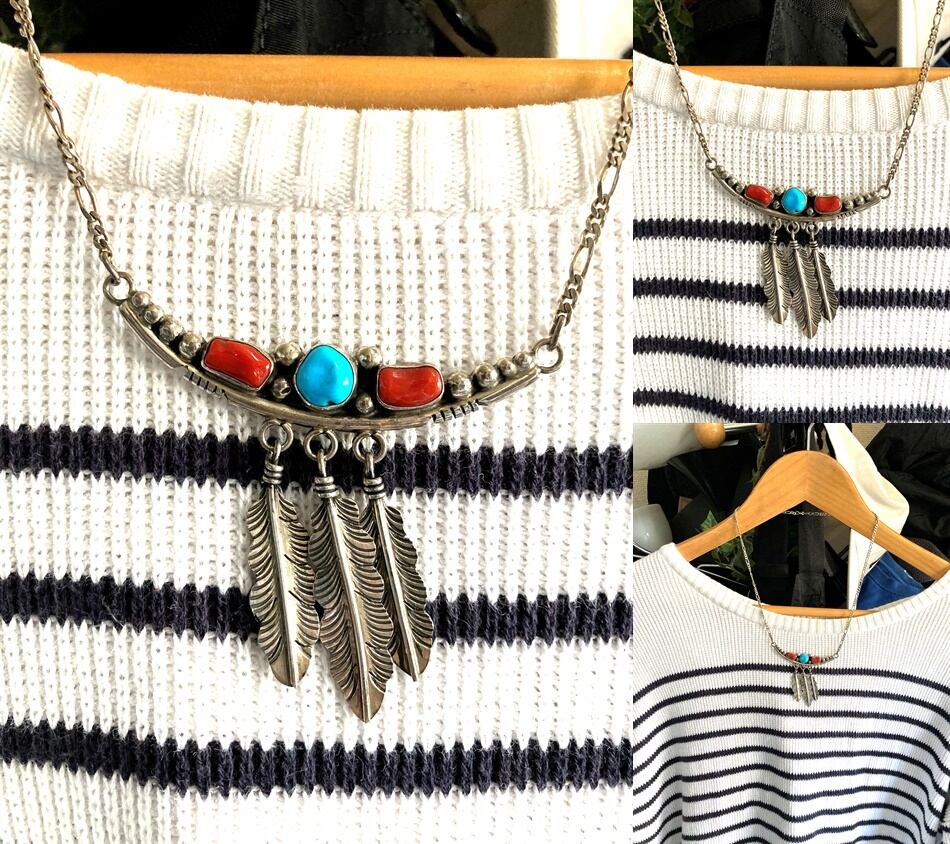 NAVAJO KathleenChavez 3連ターコイズネックレストップ
