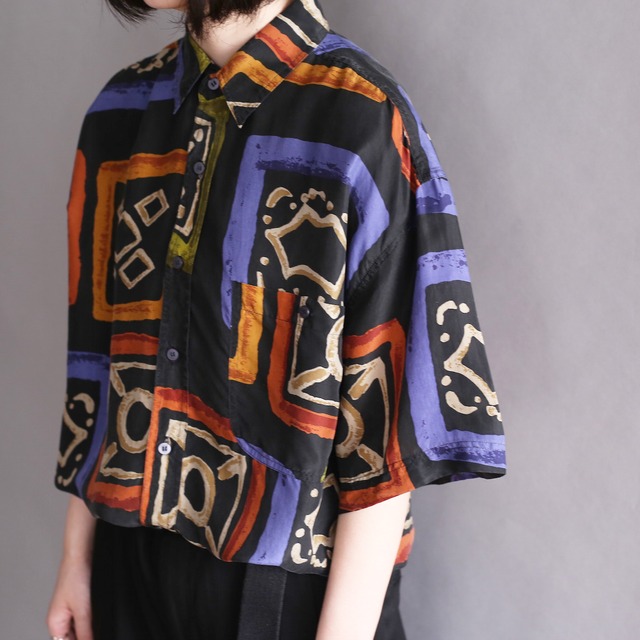 square art painting h/s silk shirt
