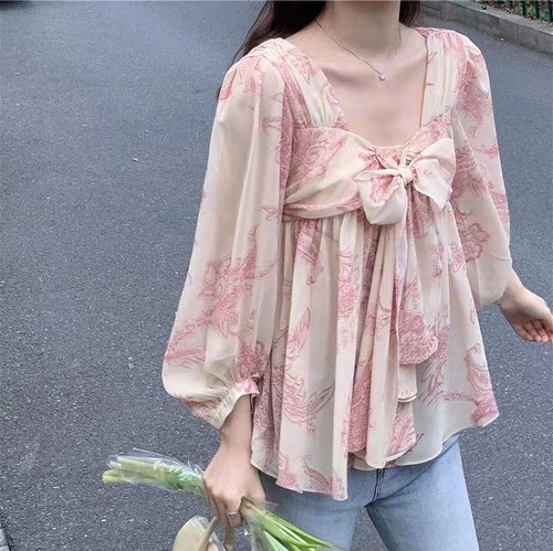 大きいサイズ レディース トップス シフォン ピンク 春夏 秋 新品 長袖