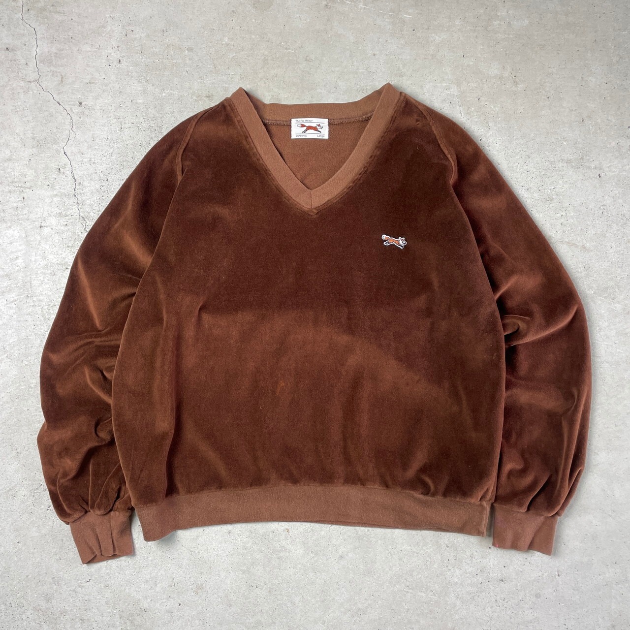 80年代 JCPenney THE FOX VELOUR Vネック ベロアスウェットシャツ 